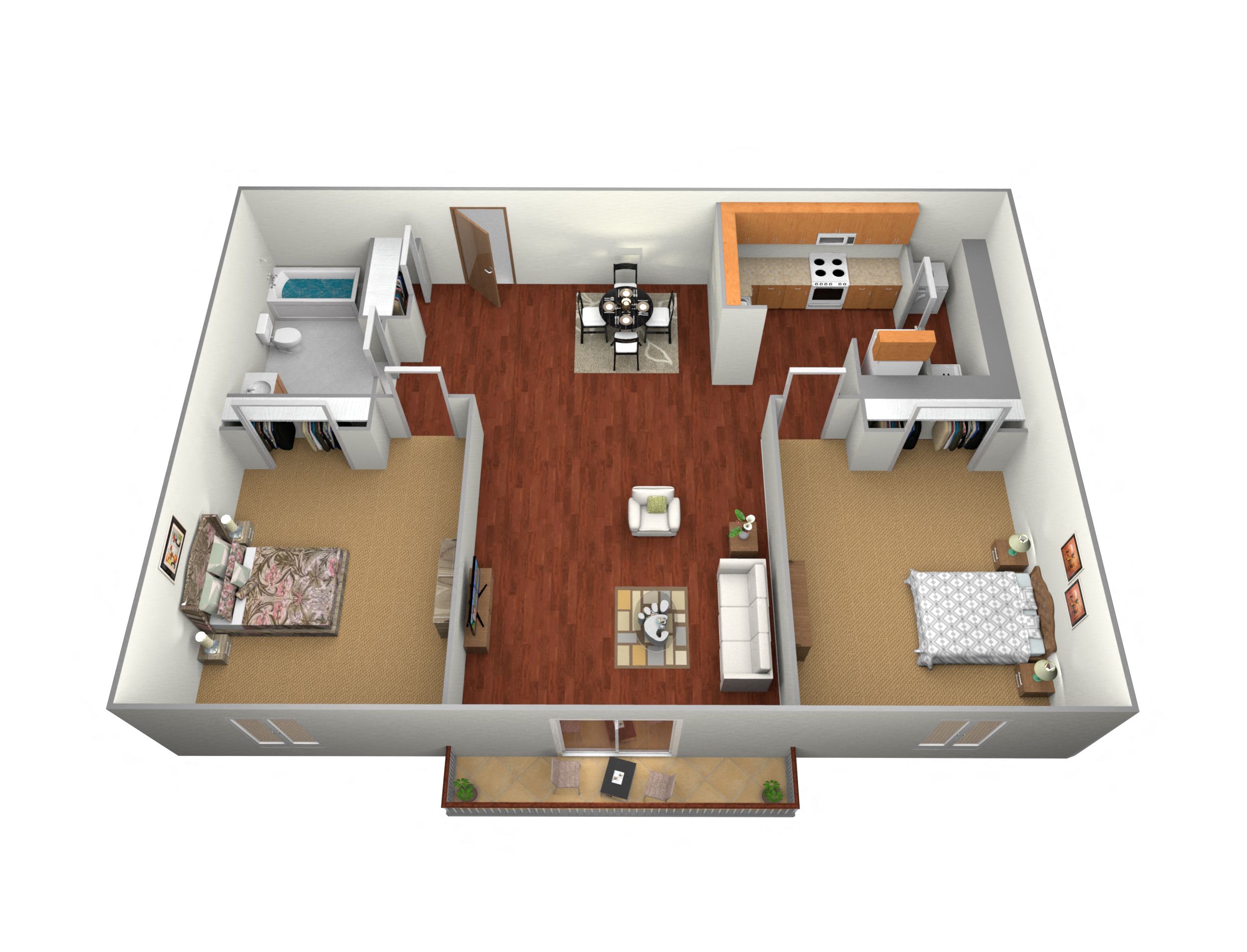 Floor plan for 2 beds, 1 bath, 860 sqft